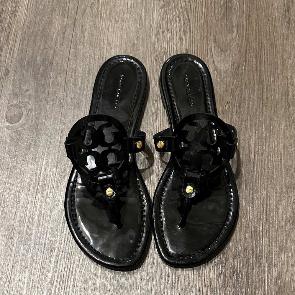 Good condition Tory Burch miller patent black sandals size 7